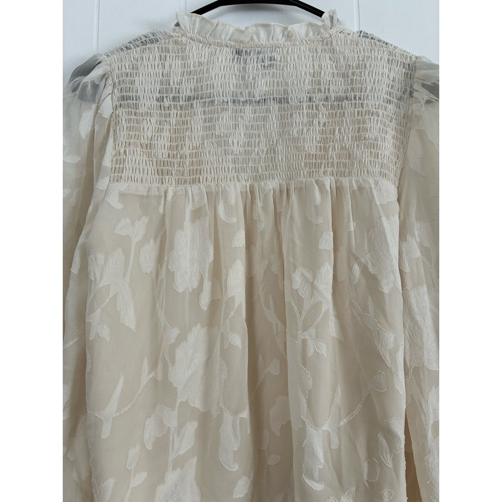 EVEREVE Cream Floral Burnout‎ Blouse Smocked V-Neck Sheer Boho Top Small - Picture 7 of 7